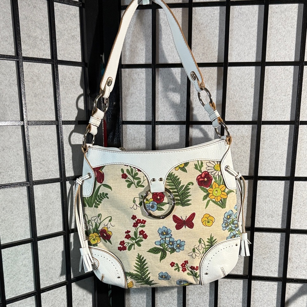 Vintage "The Sak" White and Floral Canvas Shoulder Bag